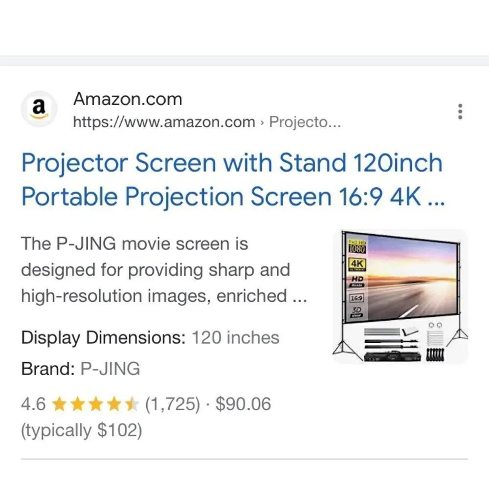 Pjing movie screen new in box see pics or Amazon for details Amazon price $102